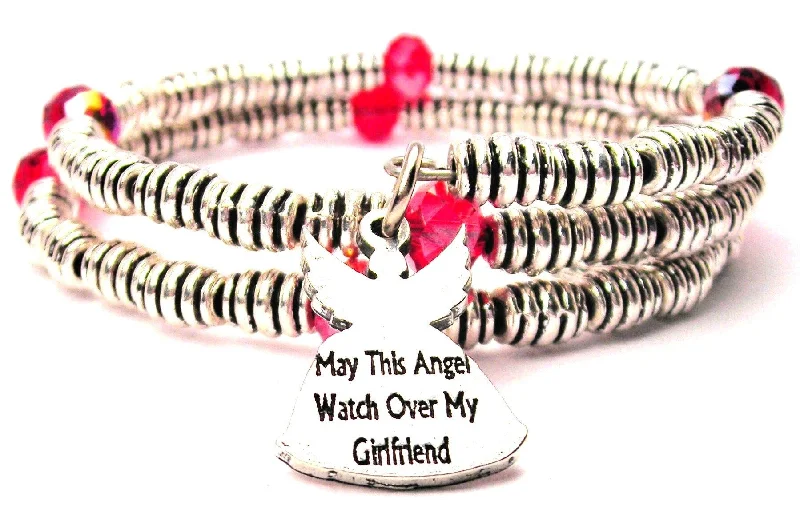 Polished bead bangles-May This Angel Watch Over My Girlfriend Curly Coil Wrap Style Bangle Bracelet