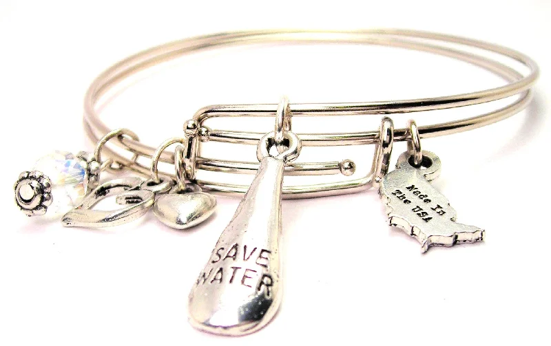 Save Water Drop Expandable Bangle Bracelet Set