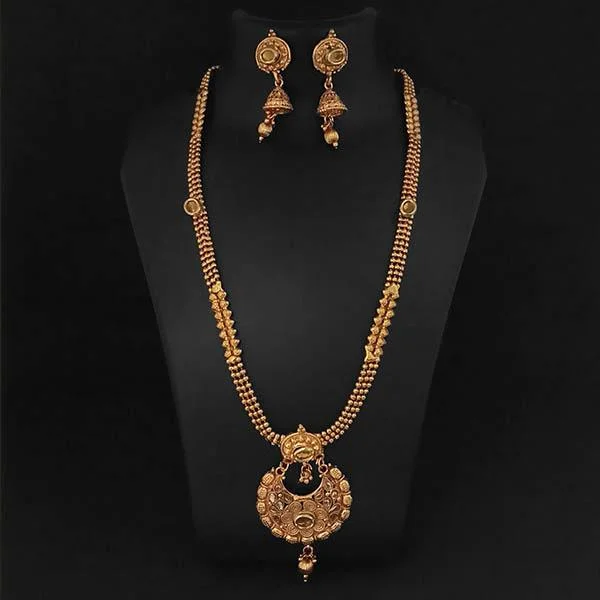 Solid link necklaces-Kriaa Gold Plated Brown Kundan Necklace Set - 1109853A