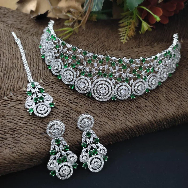 Twisted knot necklaces-Manisha Jewellery Silver Plated AD Stone Necklace Set