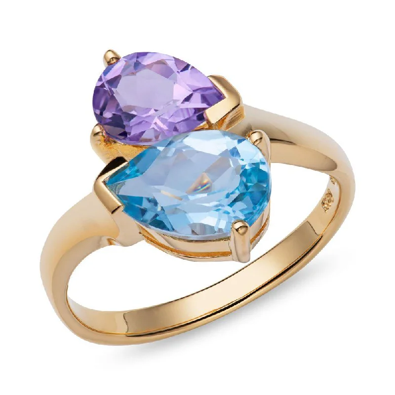 Night gothic rings-Unique & Co Gold Vermeil Amethyst and Blue Topaz Ring