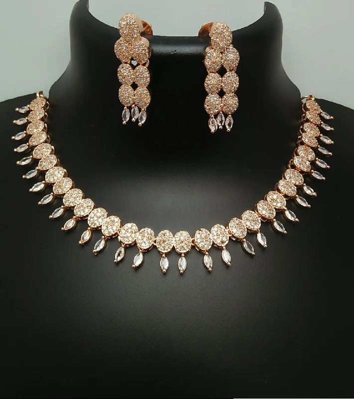 Worn style necklaces-Pooja Bangles Rose Gold Plated AD Stone Necklace Set