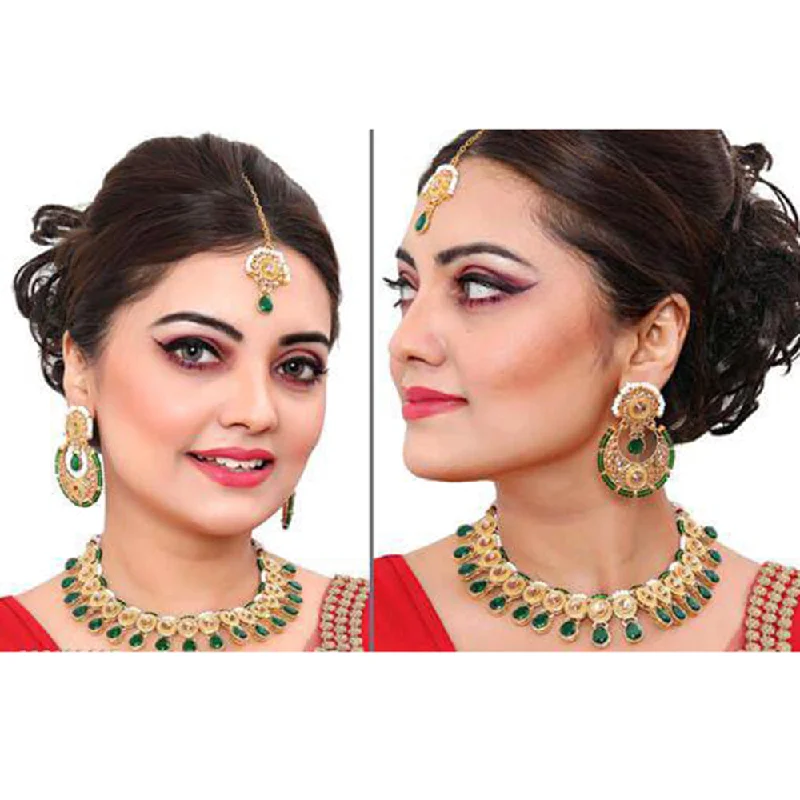 Cosmic glow necklaces-Sai Fashion Gold Plated Kundan Stone Necklace Set