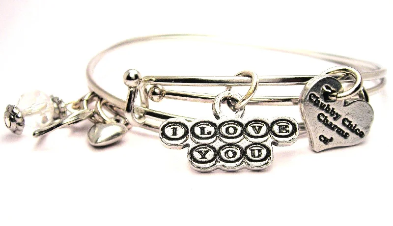 Retro flair bangles-Typewriter Keys Style I Love You Expandable Bangle Bracelet Set