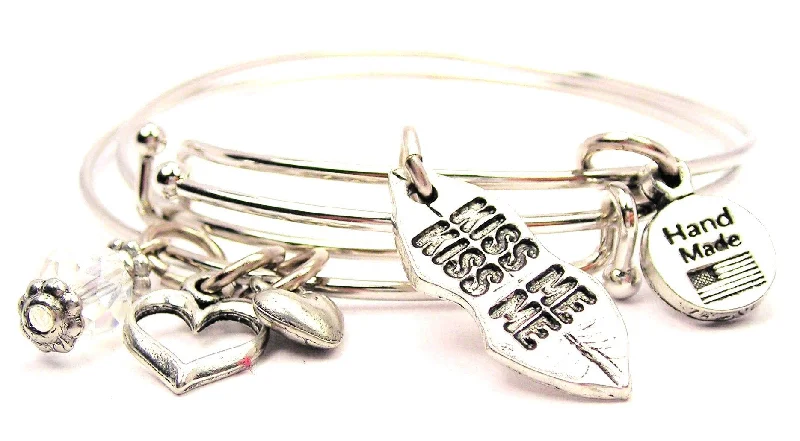 Rustic lock bangles-Kiss Me Kiss Me Lips Expandable Bangle Bracelet Set