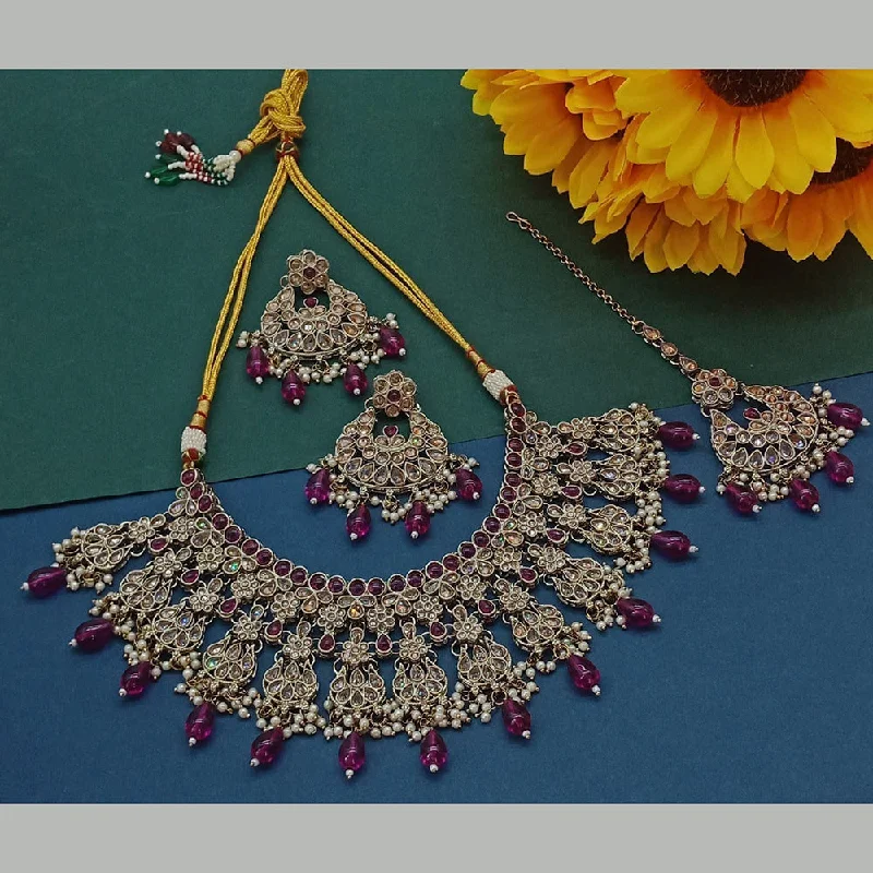 Thin bead necklaces-Lucentarts Jewellery Gold Plated Kundan Necklace Set