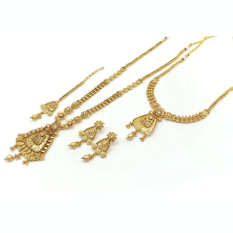 Faith charm necklaces-Rani Sati Jewels Gold Plated Pota Stone Double Necklace Set