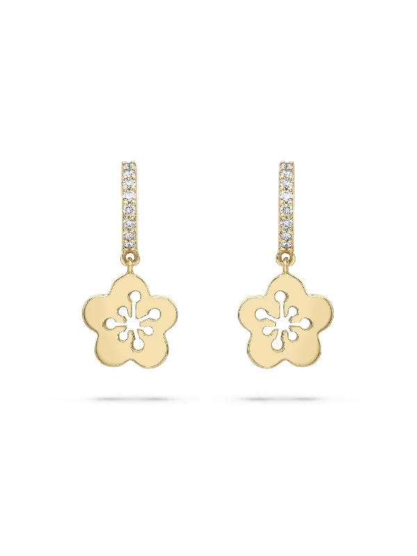 Textured disc earrings-Blossom Mini Yellow Gold Diamond Drop Earrings