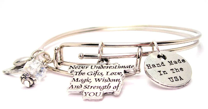 Dusk gothic bangles-Never Under Estimate The Gifts Love Magic Wisdom And Strength Of You Expandable Bangle Bracelet Set