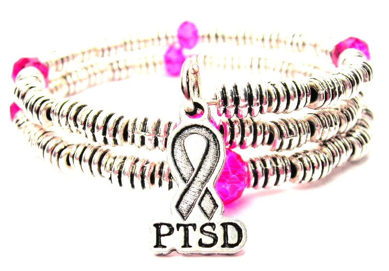 PTSD Awareness Ribbon Curly Coil Wrap Style Bangle Bracelet