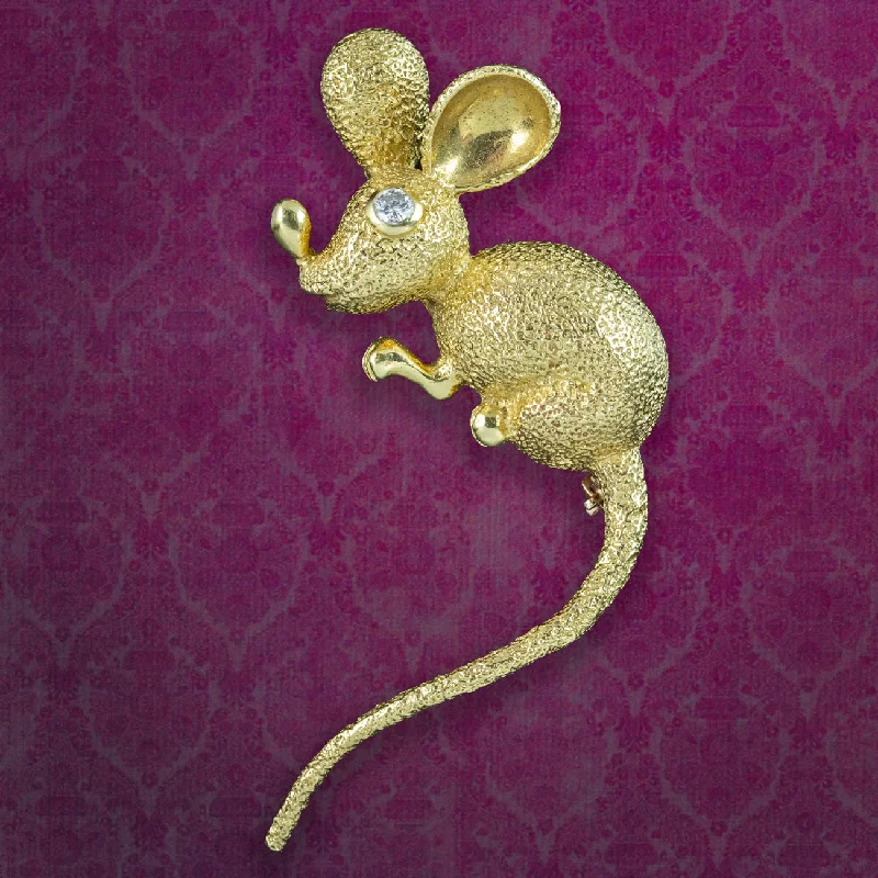 Tiny star brooch-Vintage Mouse Brooch 18ct Gold Diamond Eye