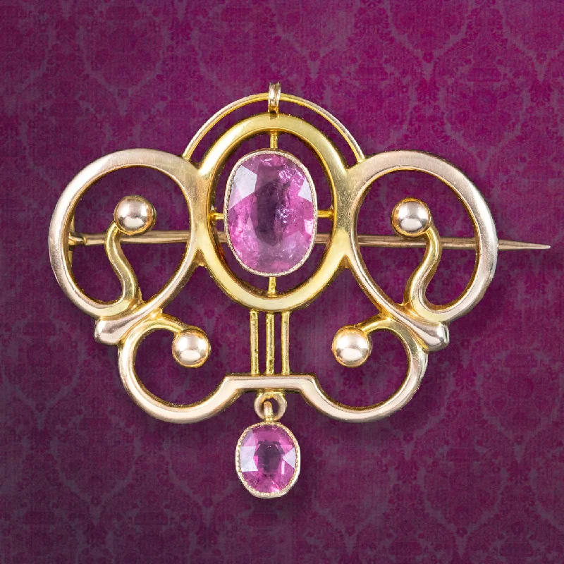 Pure modern brooch-Antique Victorian Pink Tourmaline Brooch 9ct Gold Liberty And Co