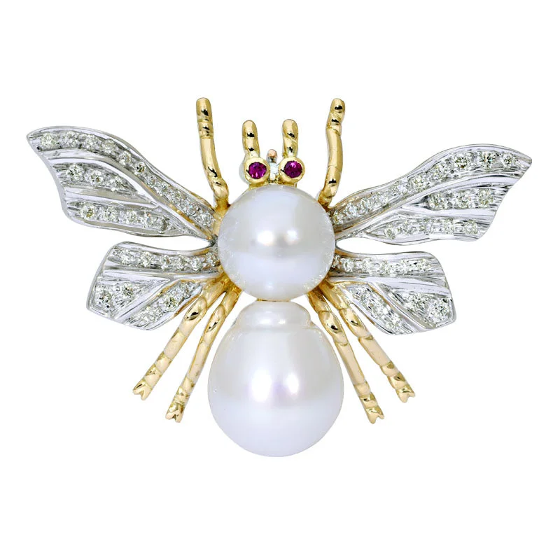 Subtle accent brooch-Brooch-Ruby, South Sea Pearl and Diamond