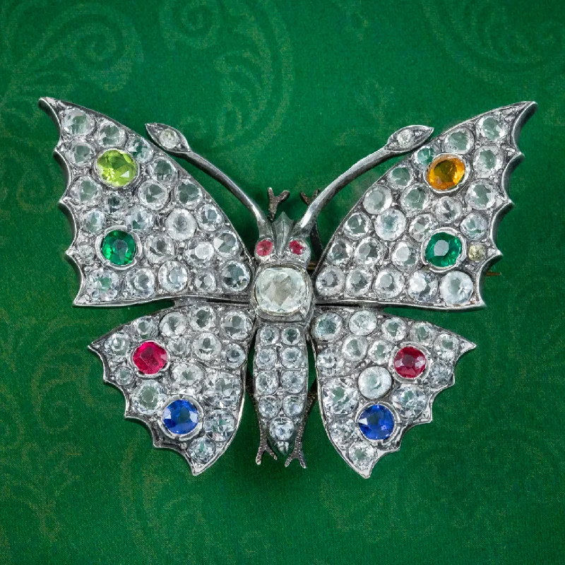 Sleek modern brooch-Antique Victorian French Paste Butterfly Brooch Silver