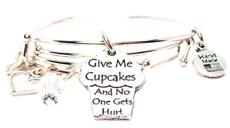 Alloy weave bangles-Give Me Cupcakes And No One Gets Hurt Expandable Bangle Bracelet Set