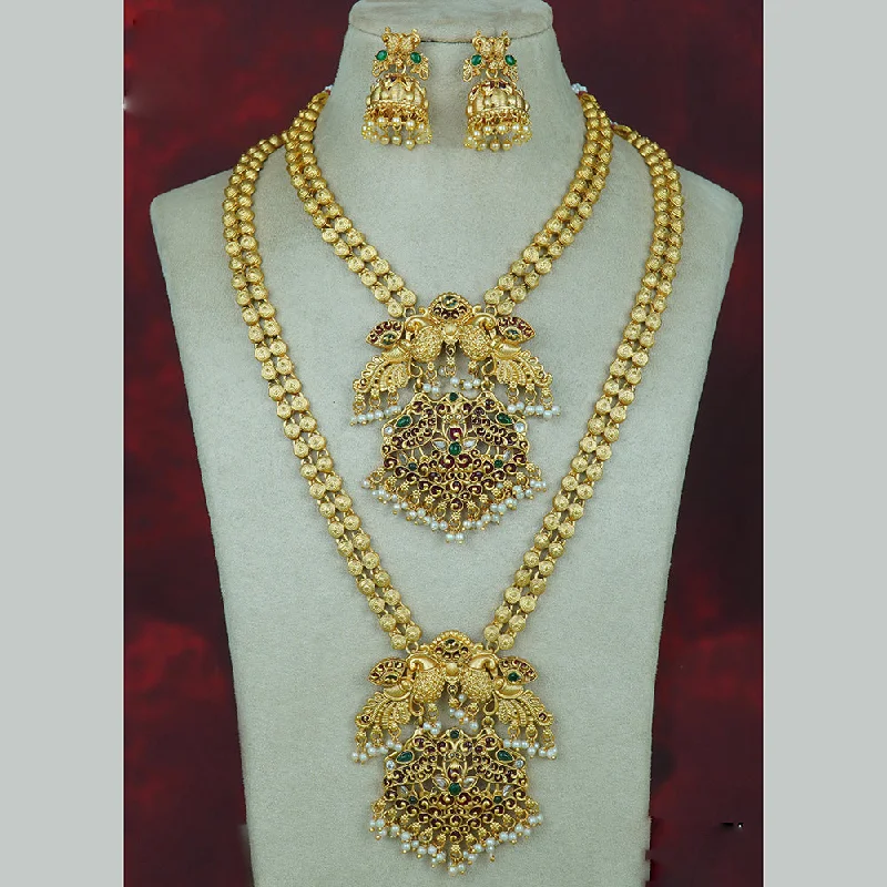 Flax braid necklaces-Diksha Collection Gold Plated Matte Finish Pota Stone Necklace Combo