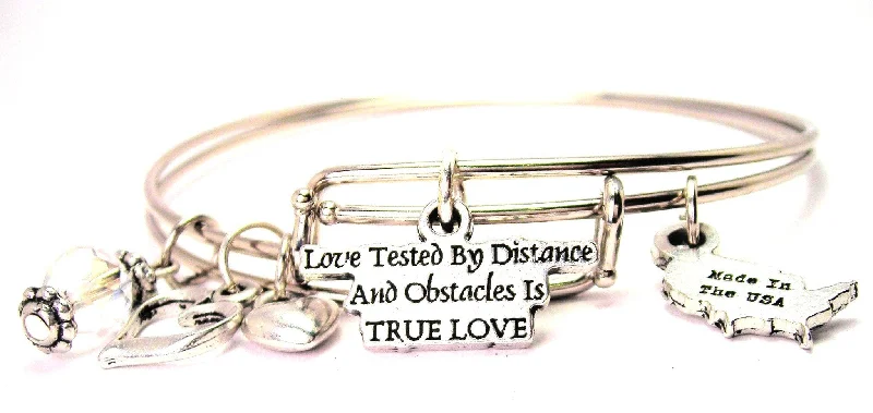 Vintage bead bangles-Love Tested Bt Distance And Obstacles Is True Love Expandable Bangle Bracelet Set