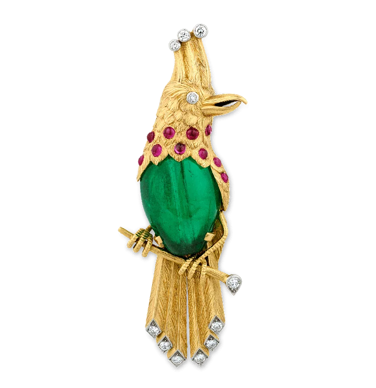 Etched design brooch-Cartier Colombian Emerald Bird Brooch, 45.00 carats