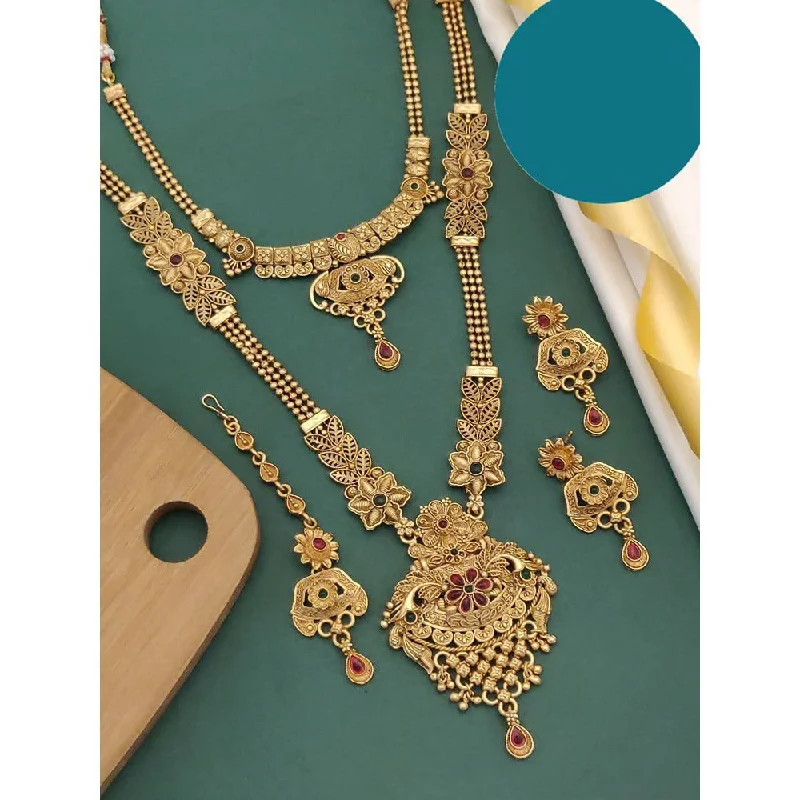 Bold cross necklaces-Akruti Collection Gold Plated Pota Stone Combo Necklace Set