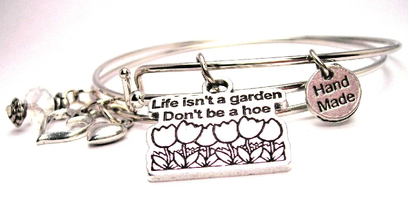 Chunky cuff bangles-Life Isnt A Garden Dont Be A Hoe Expandable Bangle Bracelet Set