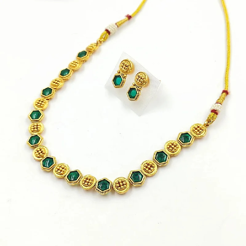 Bead braid necklaces-Palak Art Gold Plated Pota Stone Necklace Set