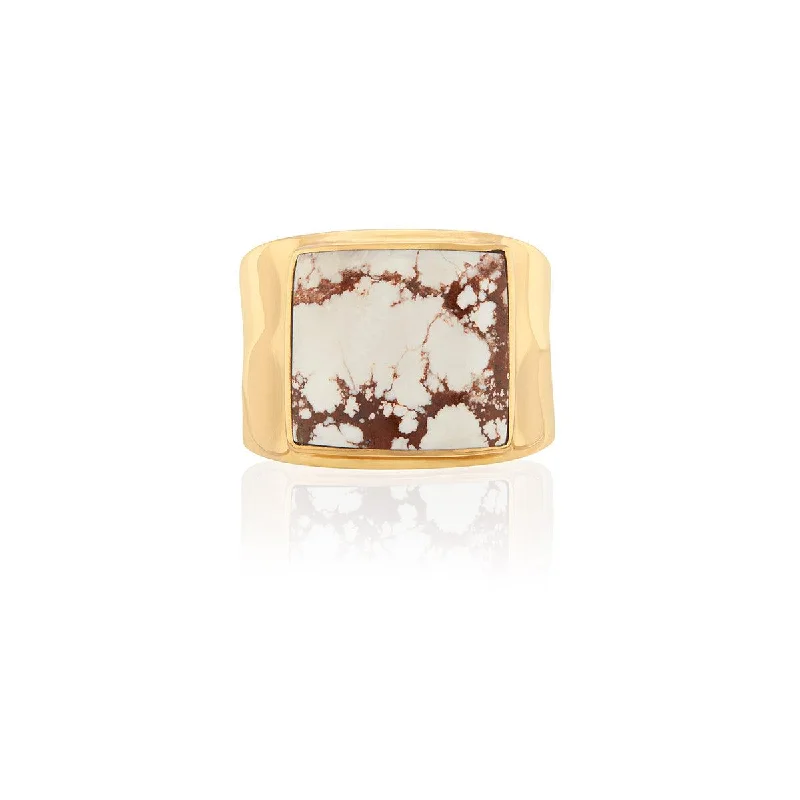 Petal carved rings-Anna Beck Gold Vermeil Inlay White Buffalo Turquoise Ring