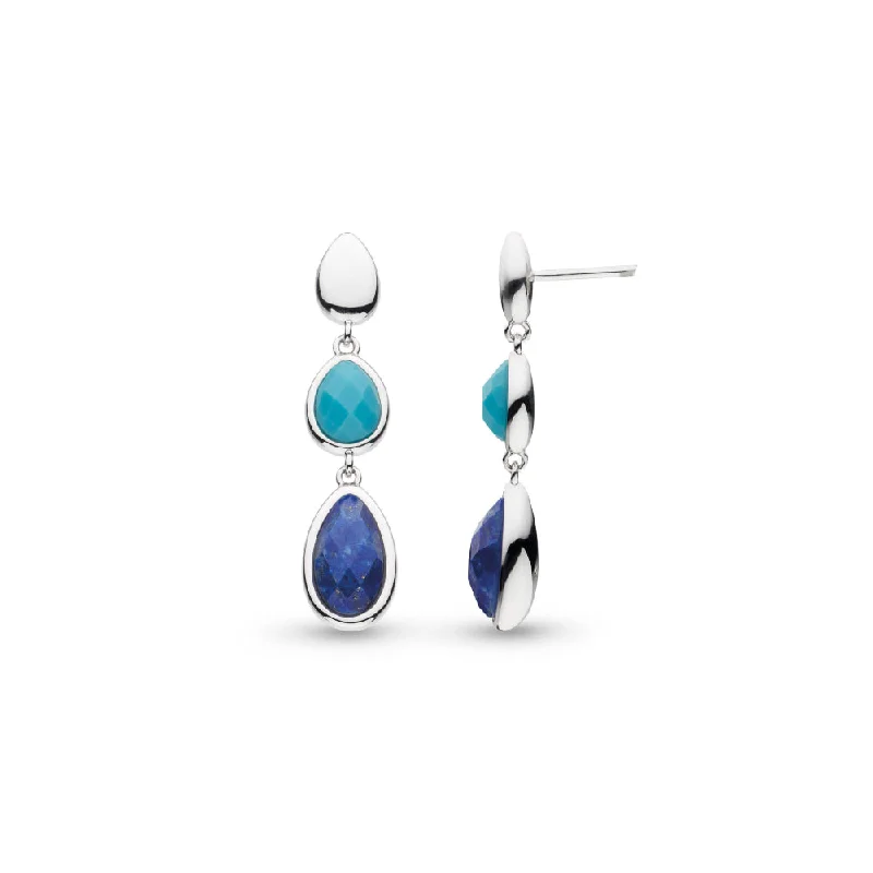 Thick cuff earrings-Kit Heath Coast Pebble Azure Gemstone Trio Droplet Stud Drop Earrings