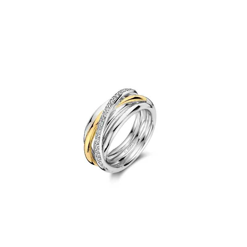 Matte band rings-Ti Sento Gold and Silver Cubic Zirconia Intertwined Bands Ring