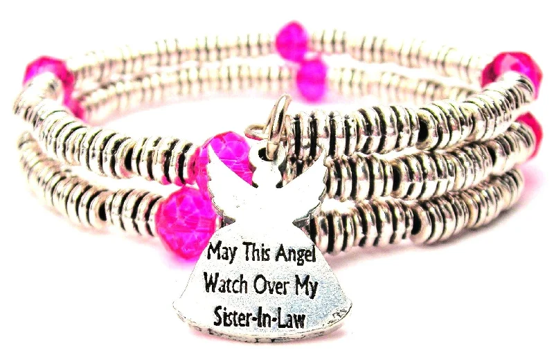 Cool wood bangles-May This Angel Watch Over My Sister In Law Curly Coil Wrap Style Bangle Bracelet