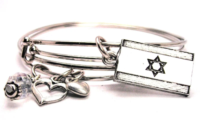 Silk cord bangles-Israel Flag Expandable Bangle Bracelet Set