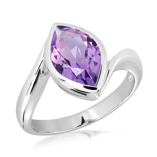 Open frame rings-Unique & Co Sterling Silver Amethyst Ring