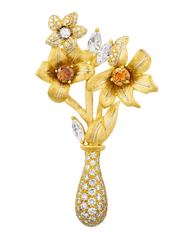 Flat disc brooch-Henry Dunay Diamond Floral Brooch