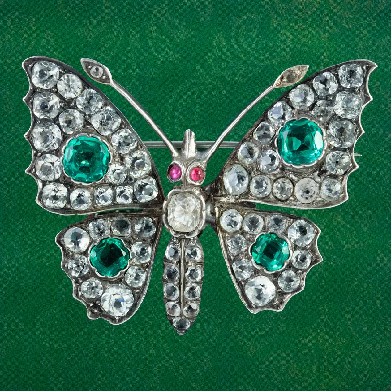 Bear motif brooch-Antique Victorian Paste Stone Butterfly Brooch Silver