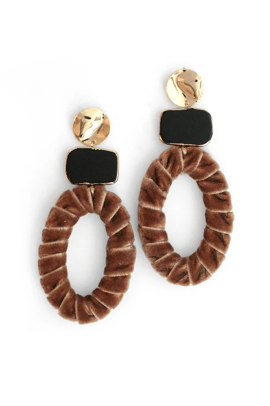 Tide theme earrings-Velvet Drop Earrings - Brown