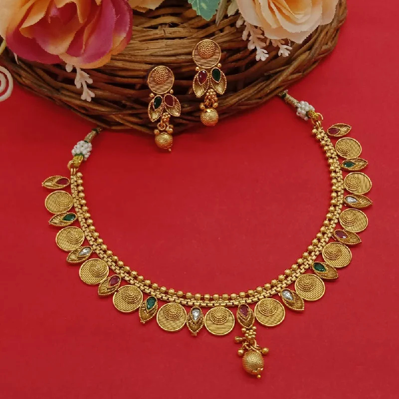 Elastic bead necklaces-India Art Gold Plated Pota Stone Necklace Set