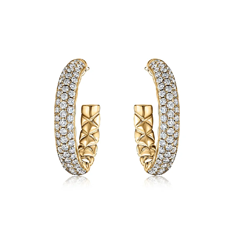 Polished disc earrings-A. Jaffe 14k Pave Diamond Hoop Earrings