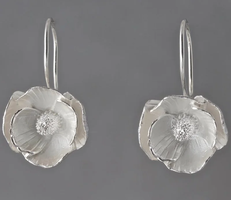 Bead braid earrings-Large Poppy Sterling Silver Loop Earrings