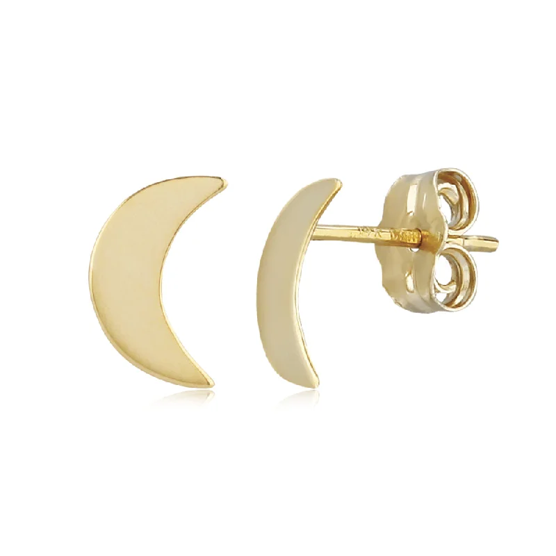 Petal design earrings-14k Gold Crescent Moon Stud Earrings