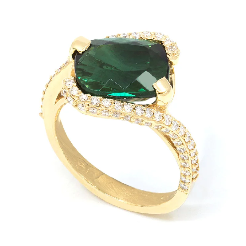 Spring band rings-Diagonal Green Tourmaline Ring with Diamonds