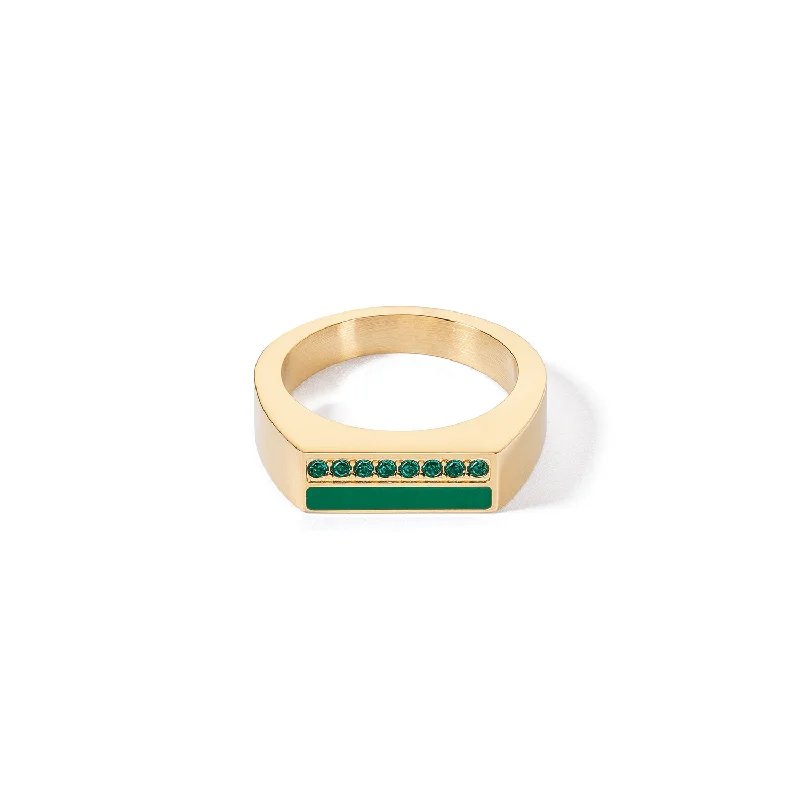 Faith charm rings-Coeur De Lion Gold and Green Crystal Stripes Square Ring