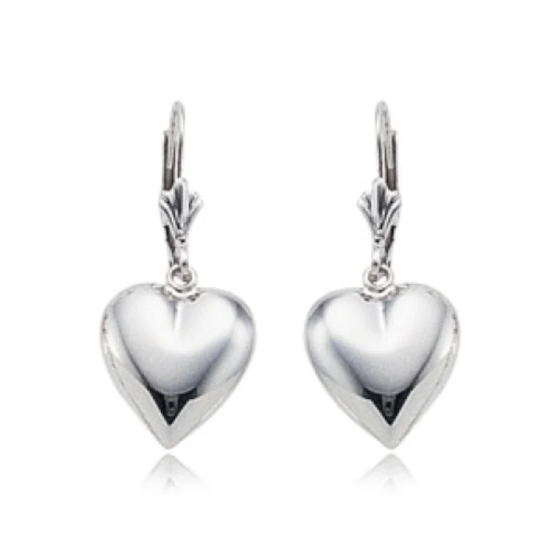 Raven feather earrings-Sterling Silver Heart Drop Earrings