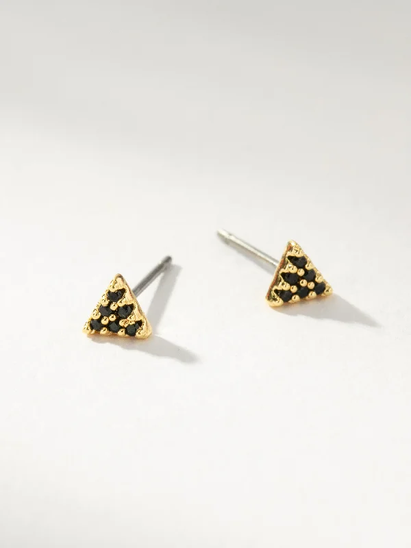 Glossy silver earrings-Black Beauty Triangle Stud Earrings