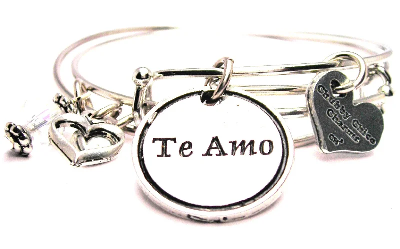 Vintage wrap bangles-Te Amo I Love You Expandable Bangle Bracelet Set