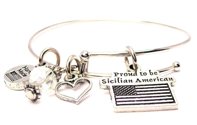 Polished word bangles-Proud To Be Sicilian American Expandable Bangle Bracelet