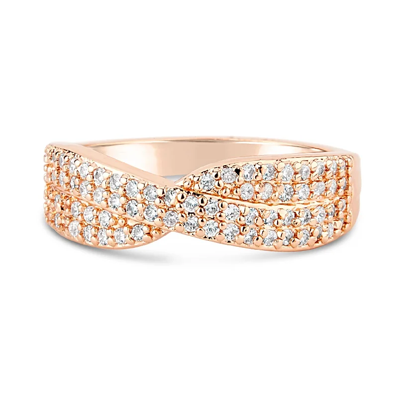 Fox design rings-Park Lane Rose Gold Plated Ring with Double Band Twist