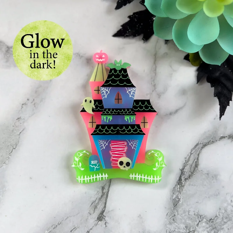 Small floral brooch-Haunted House Brooch (Glow in the Dark!)