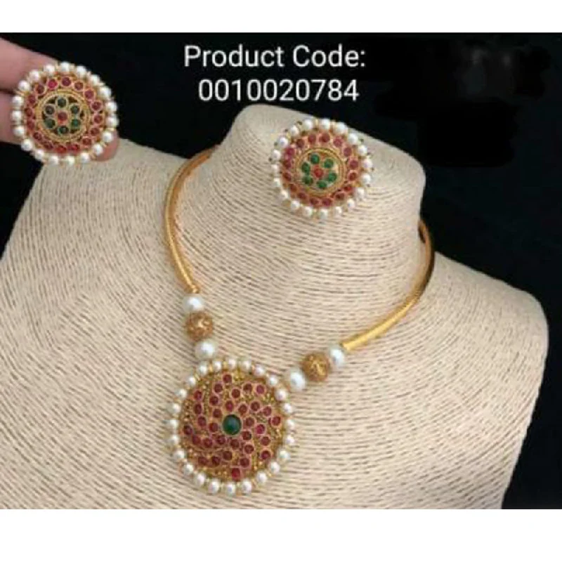 Cool wood necklaces-India Art Gold Plated Pink & Green Pota Stone Necklace Set