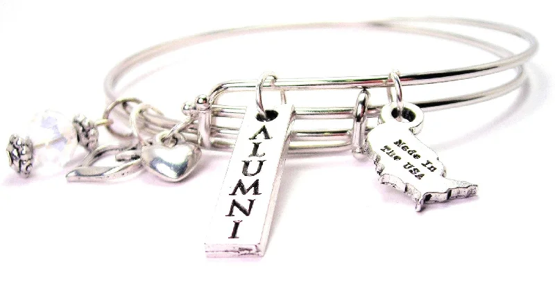 Smooth link bangles-Alumni Long Tab Expandable Bangle Bracelet Set