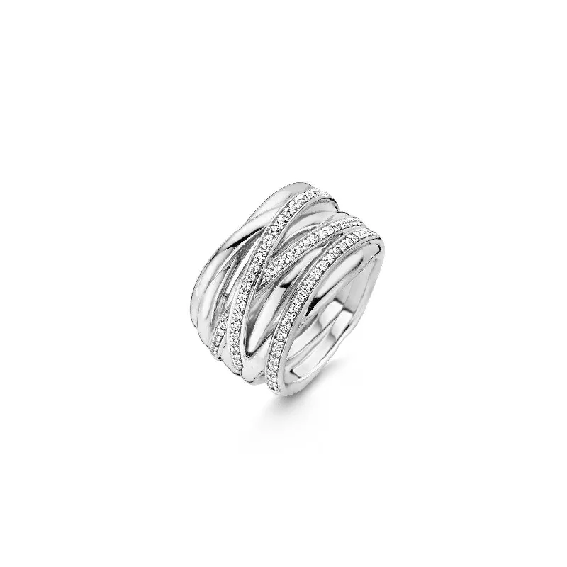 Gem stack rings-Ti Sento Sterling Silver Wide Crossover Bands Ring