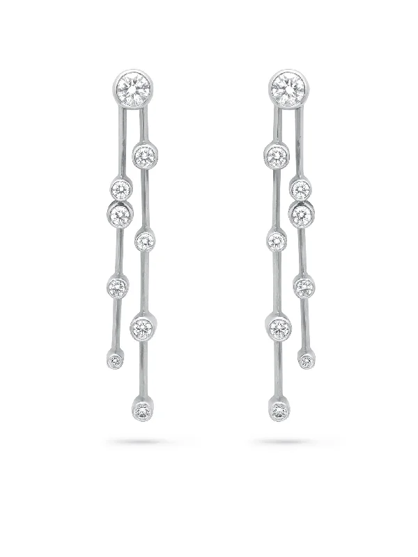 Alloy metal earrings-Raindance Long Platinum Diamond Earrings